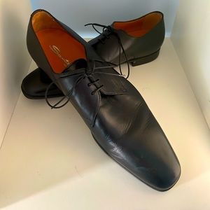 Men's Black Leather Shoes - Size 10 - by Santoni
